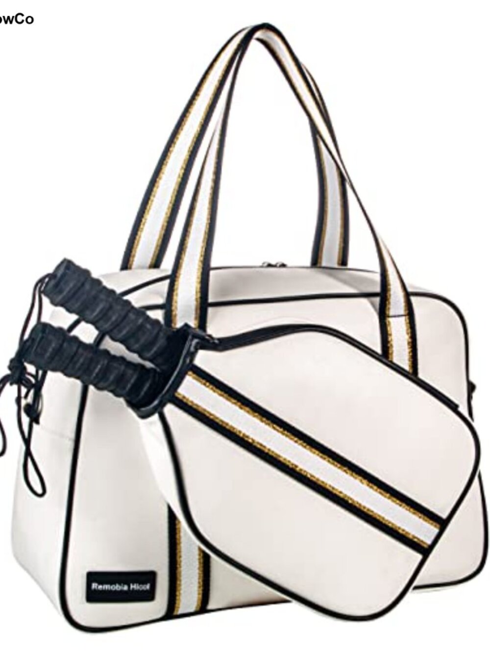 PU Leather Pickleball Duffle Tote Bag with Paddle Pocket, Mesh Water Bottle